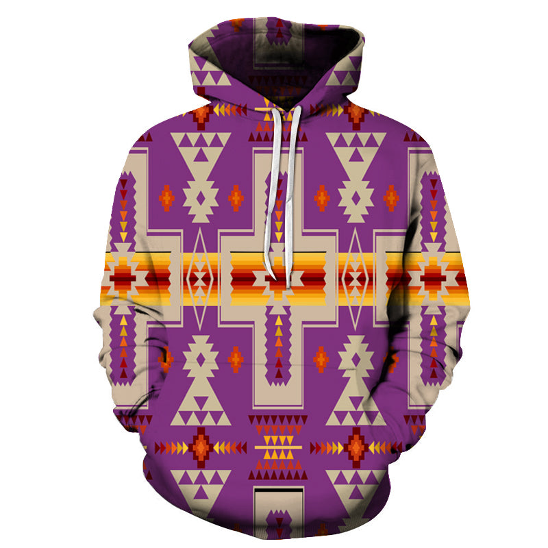 Light Purple Tribe Design Native American All Over Hoodie LT10 - Wonder Print Shop