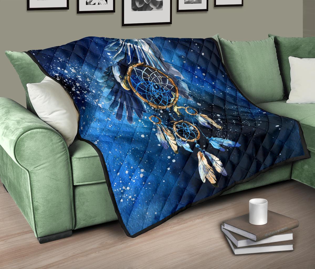 Blue Galaxy Dreamcatcher Native American Premium Quilt LT10 - Wonder Print Shop