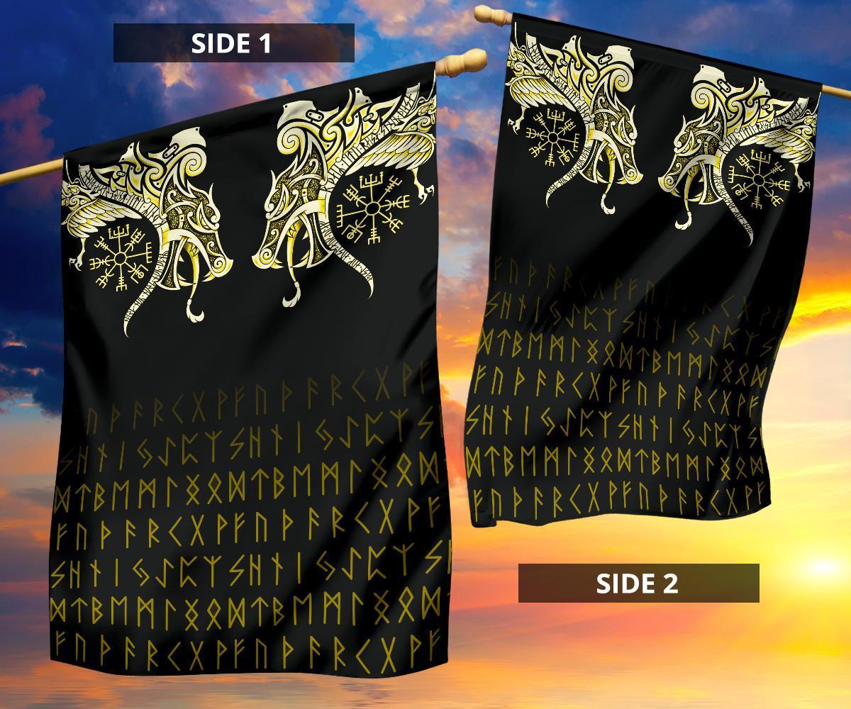 Viking Flag, Fenrir Raven and Vegvisir Tattoo Yellow RLT12 - Wonder Print Shop