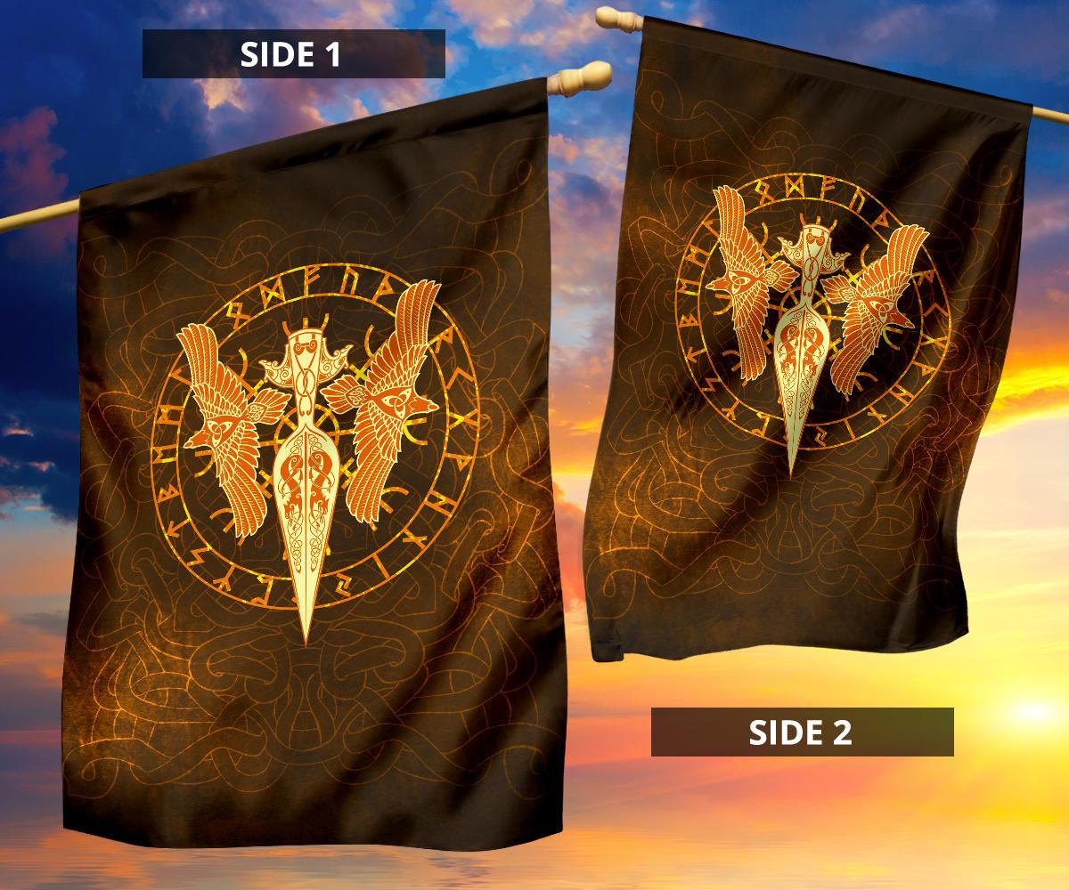 Viking Garden Flag Gold Spear Of The God Odin Gungnir and Two Gold Ravens RLT12 - Wonder Print Shop