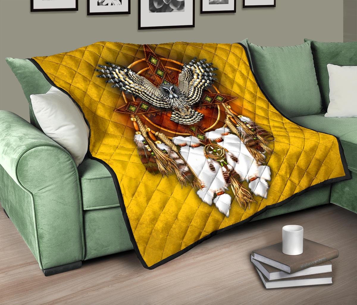 Owl Yellow Native American Premium Quilt LT10 - Wonder Print Shop