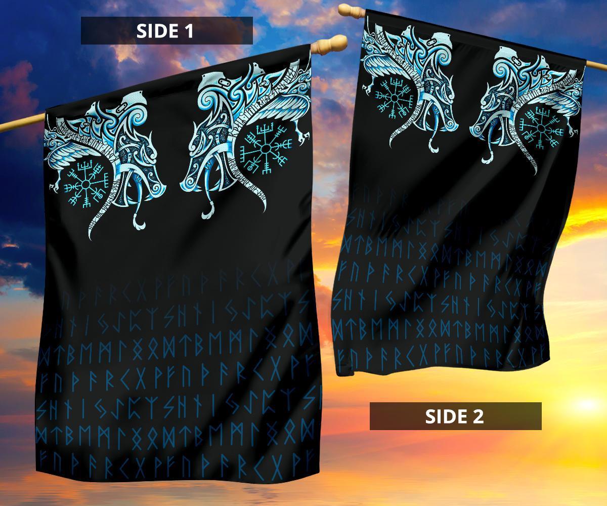 Viking Flag, Fenrir Raven and Vegvisir Tattoo Cyan RLT12 - Wonder Print Shop