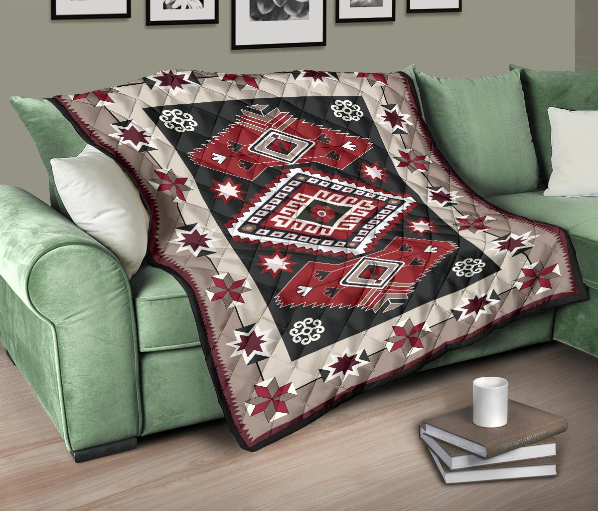 Ethnic Red Gray Pattern Native American Premium Quilt LT10 - Wonder Print Shop