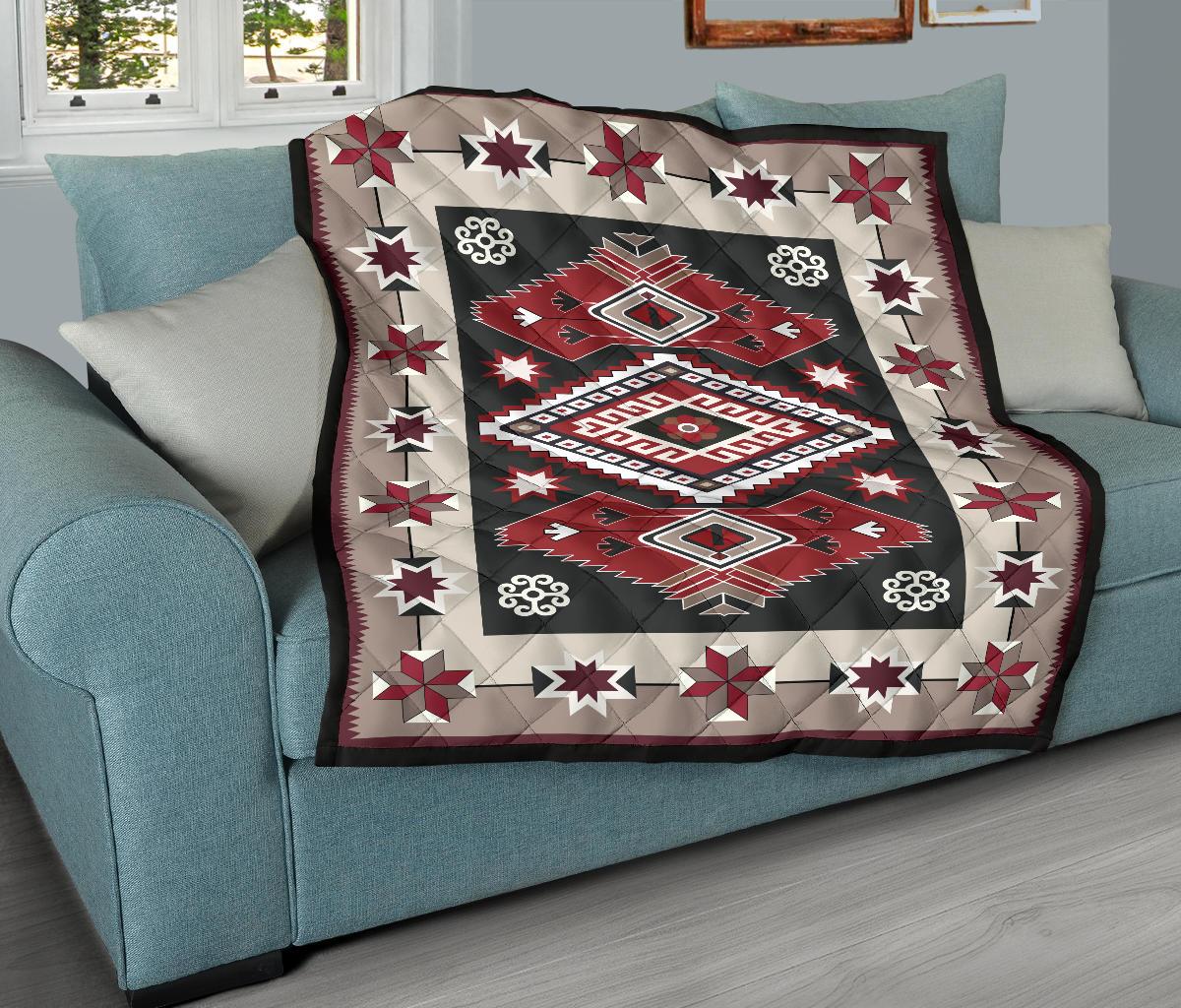 Ethnic Red Gray Pattern Native American Premium Quilt LT10 - Wonder Print Shop