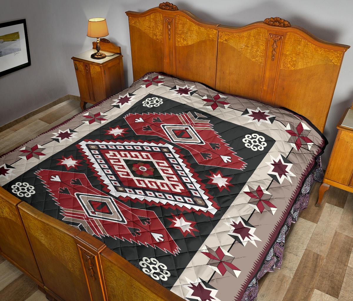Ethnic Red Gray Pattern Native American Premium Quilt LT10 - Wonder Print Shop