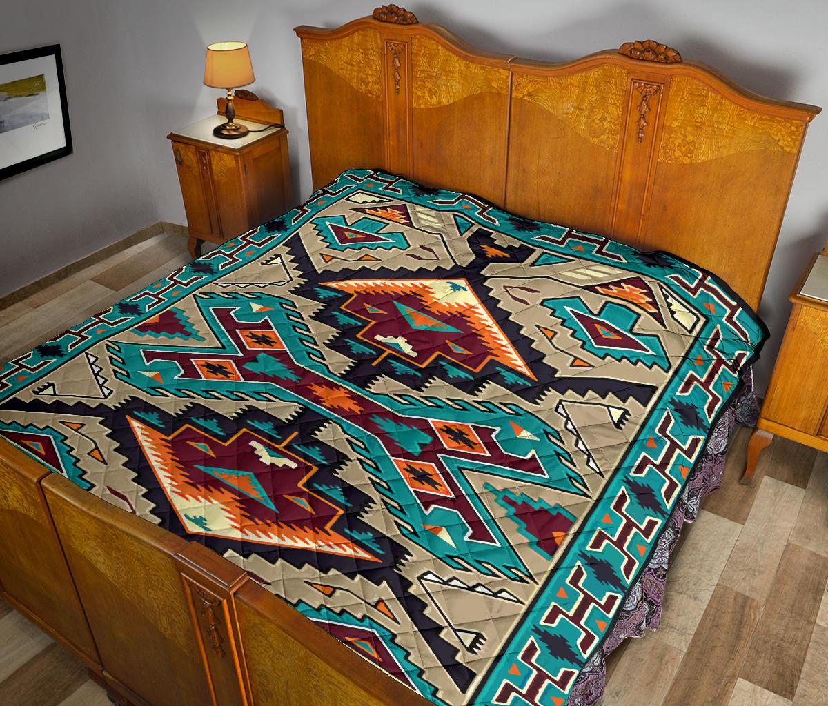 Blue United Tribes Art Native American Design Premium Quilt LT10 - Wonder Print Shop