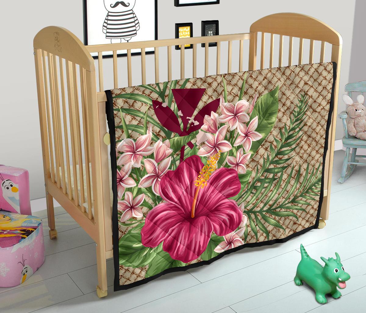 Kanaka Maoli (Hawaiian) Premium Quilt - Lauhala Hibiscus and Plumeria - Wonder Print Shop