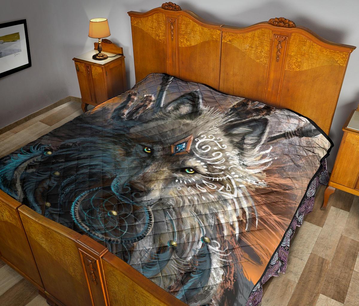 Wolf Warrior Native American Premium Quilt LT10 - Wonder Print Shop