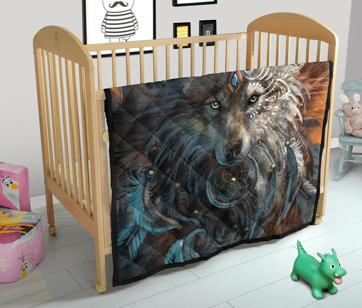 Wolf Warrior Native American Premium Quilt LT10 - Wonder Print Shop