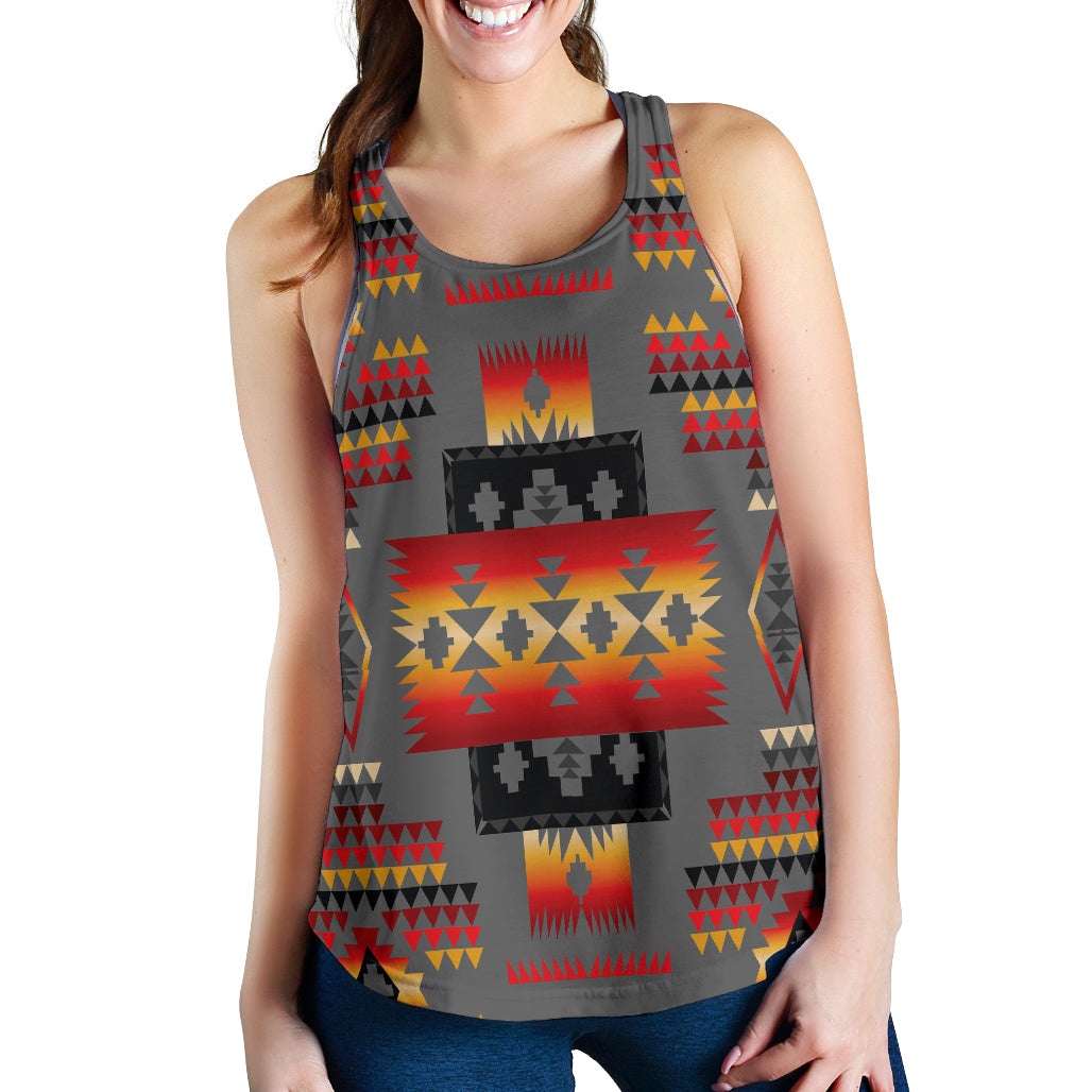 Gray Tribe Pattern Native American Women Racerback Tank LT10 - Wonder Print Shop