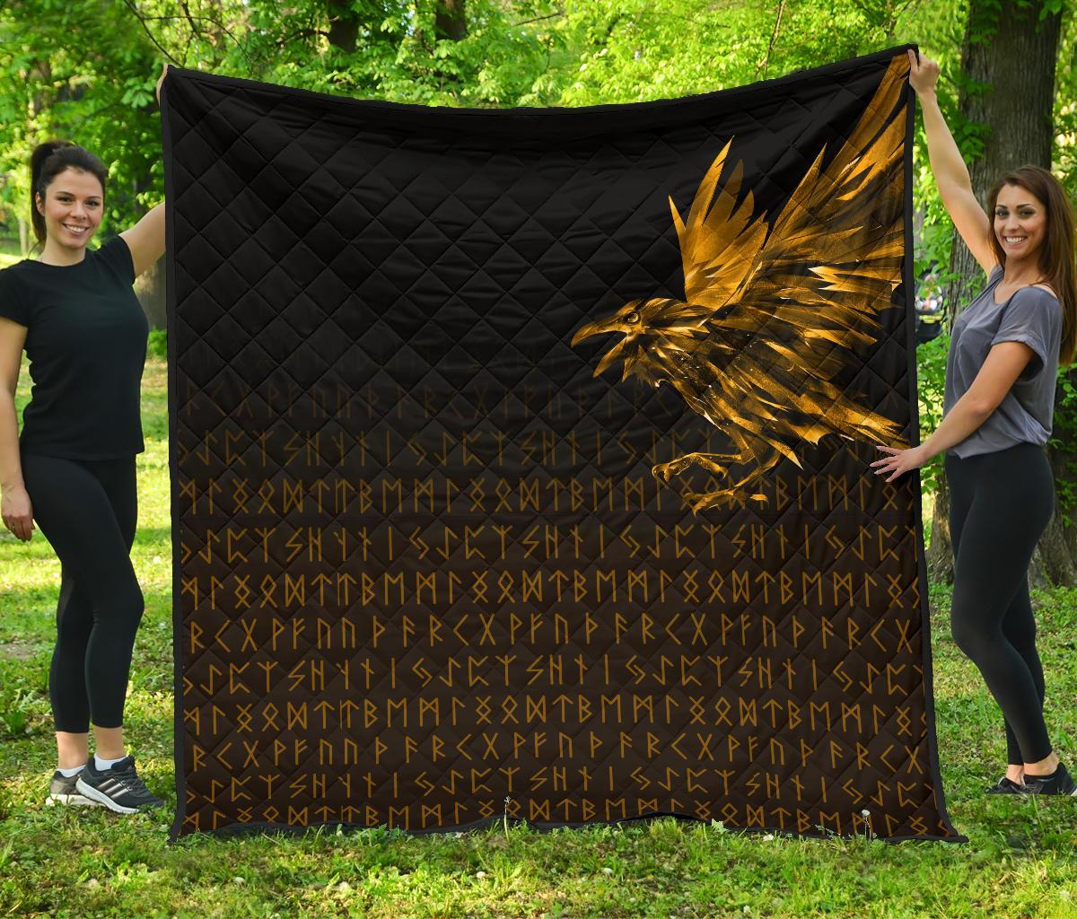 Viking Premium Quilt - The Raven Of Odin Rune, Gold RLT12 - Wonder Print Shop