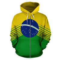 Brazil Flag Zip Up Hoodie Stripes Style - Wonder Print Shop