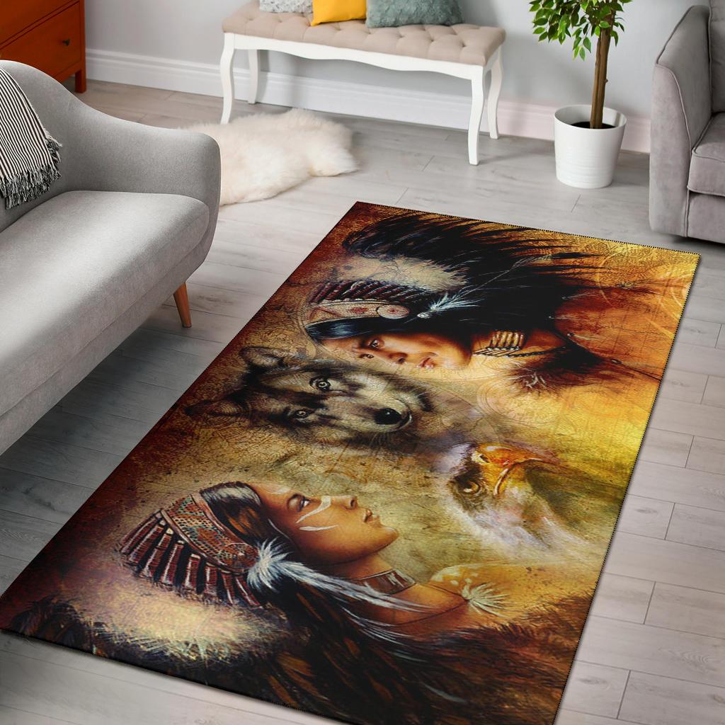 Native Women With Wolf Native American Area Rug LT10 - Wonder Print Shop