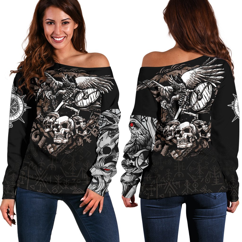Viking Warrior Tattoo Odin Women's Off Shoulder Sweater RLT12 - Wonder Print Shop