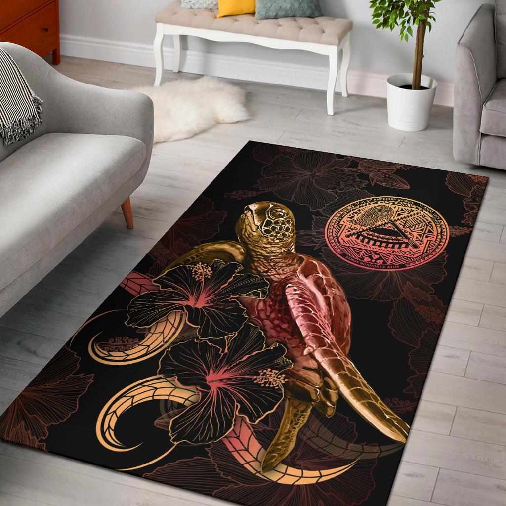 american-samoa-polynesian-area-rugs-turtle-with-blooming-hibiscus-gold