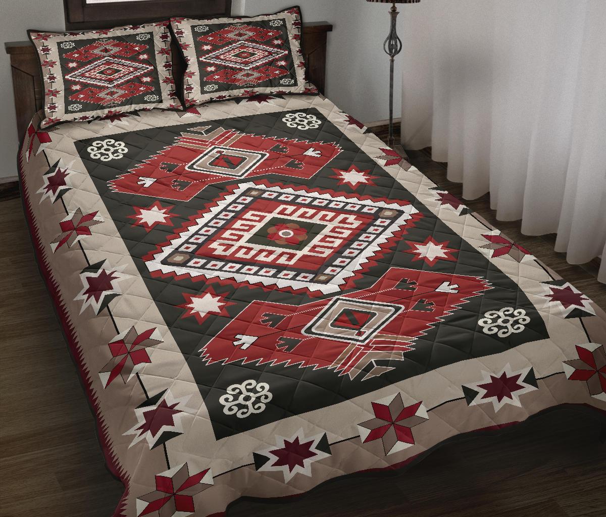 Tribal Red Brown Pattern Native American Quilt Bed Set LT10 - Wonder Print Shop