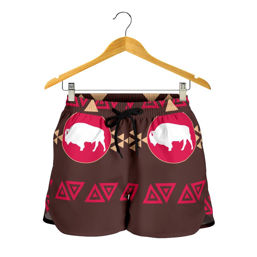 native-american-brown-bison-all-over-print-women-shorts