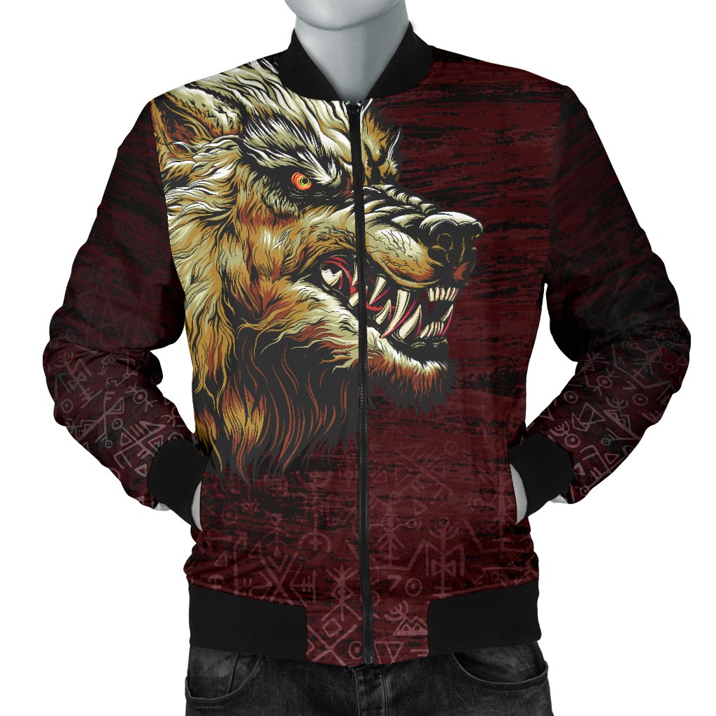 Viking Men's Bomber Jacket - Fenrir On The Blood Moon Background RLT12 - Wonder Print Shop