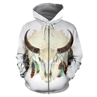 Mandala White Bison Native American All Over Zip Up Hoodie LT10 - Wonder Print Shop