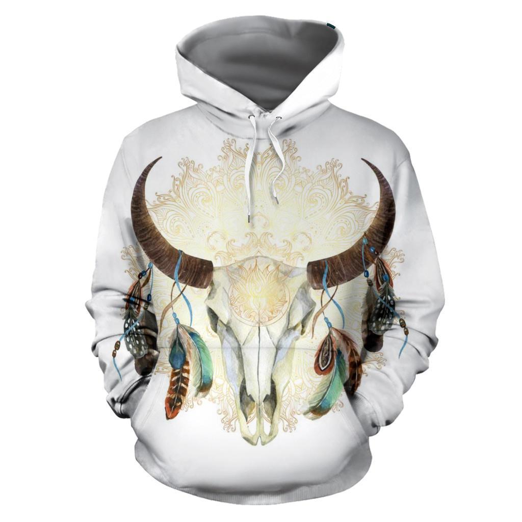 Mandala White Bison Native American All Over Hoodie LT10 - Wonder Print Shop