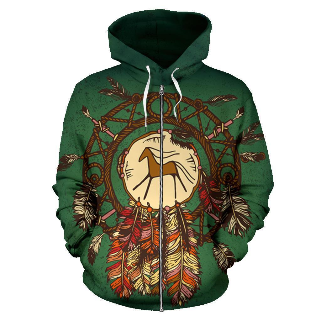 Horse Dreamcacther Native American All Over Zip Up Hoodie LT10 - Wonder Print Shop