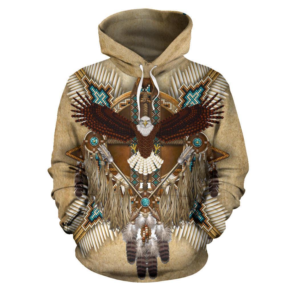 Naumaddic Arts Owl Dreamcatcher Brown Native American All Over Hoodie LT10 - Wonder Print Shop