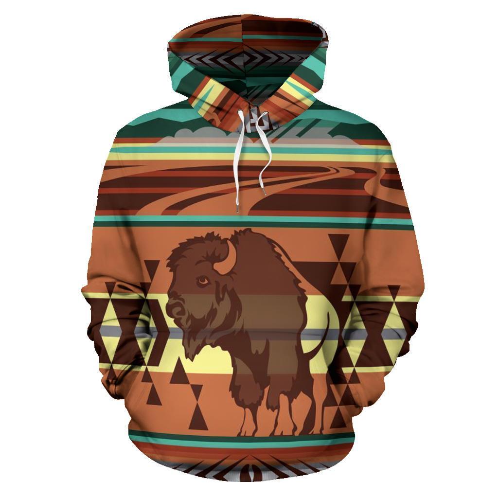 Native Bison Buffalo Native American All Over Hoodie LT10 - Wonder Print Shop