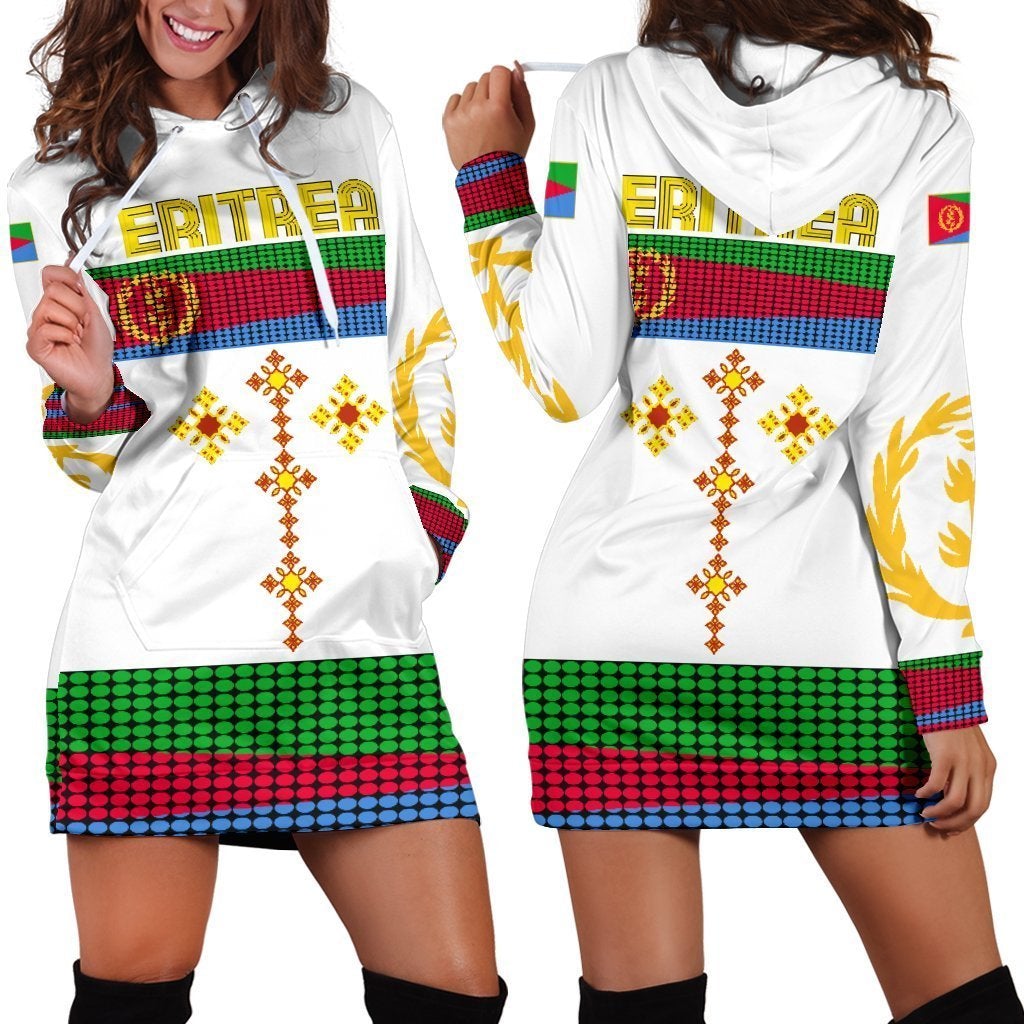 Eritrea Hoodie Dress, Eritrea Flag Round Pattern Women White - Wonder Print Shop