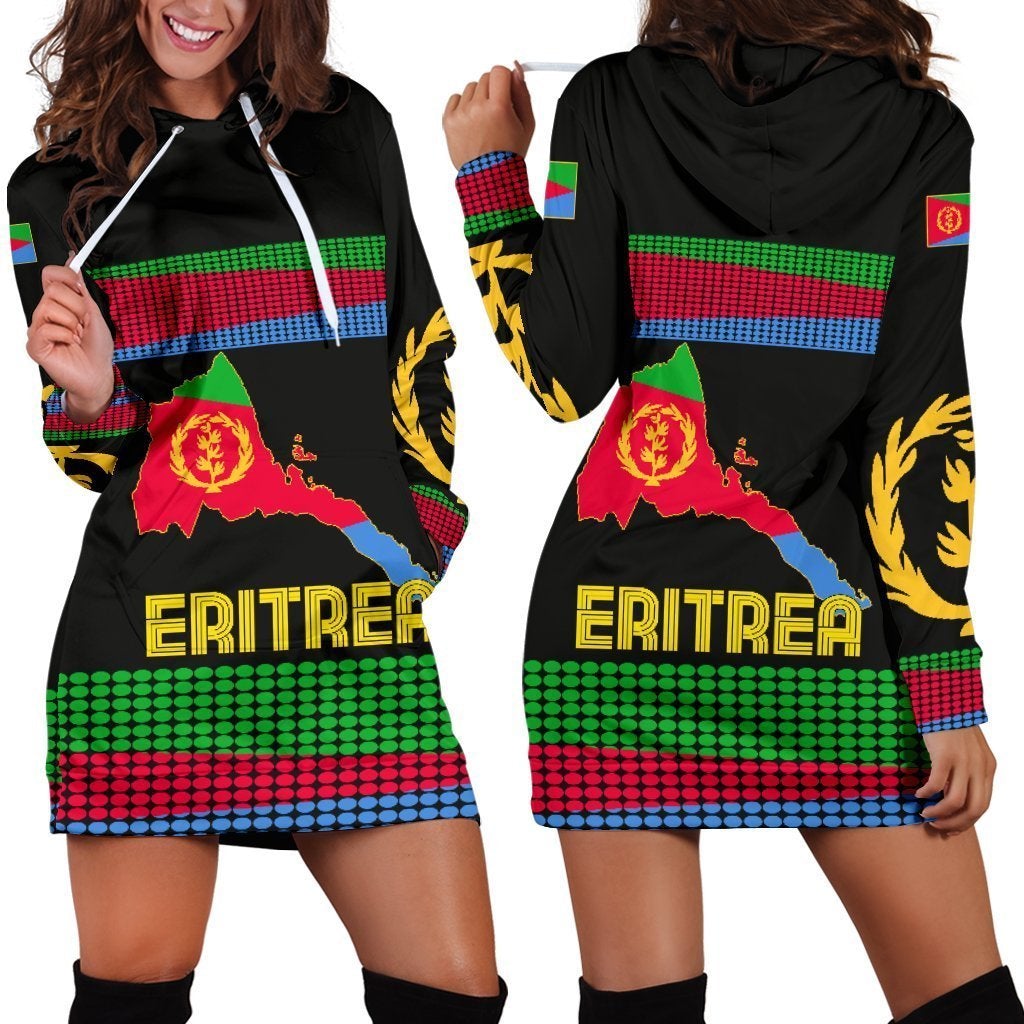 Eritrea Hoodie Dress, Eritrea Flag Round Pattern Women Black - Wonder Print Shop