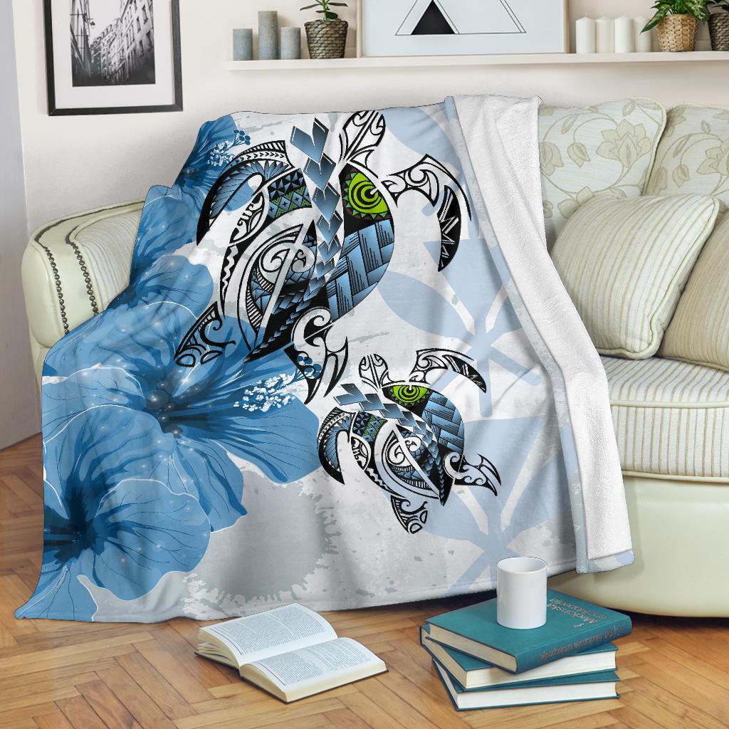 hawaii-premium-blanket-polynesian-turtle-hibiscus-blue