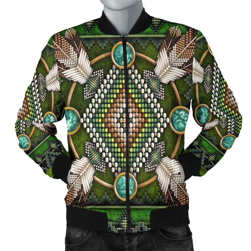 Naumaddic Arts Green Native American Bomber Jacket LT10 - Wonder Print Shop