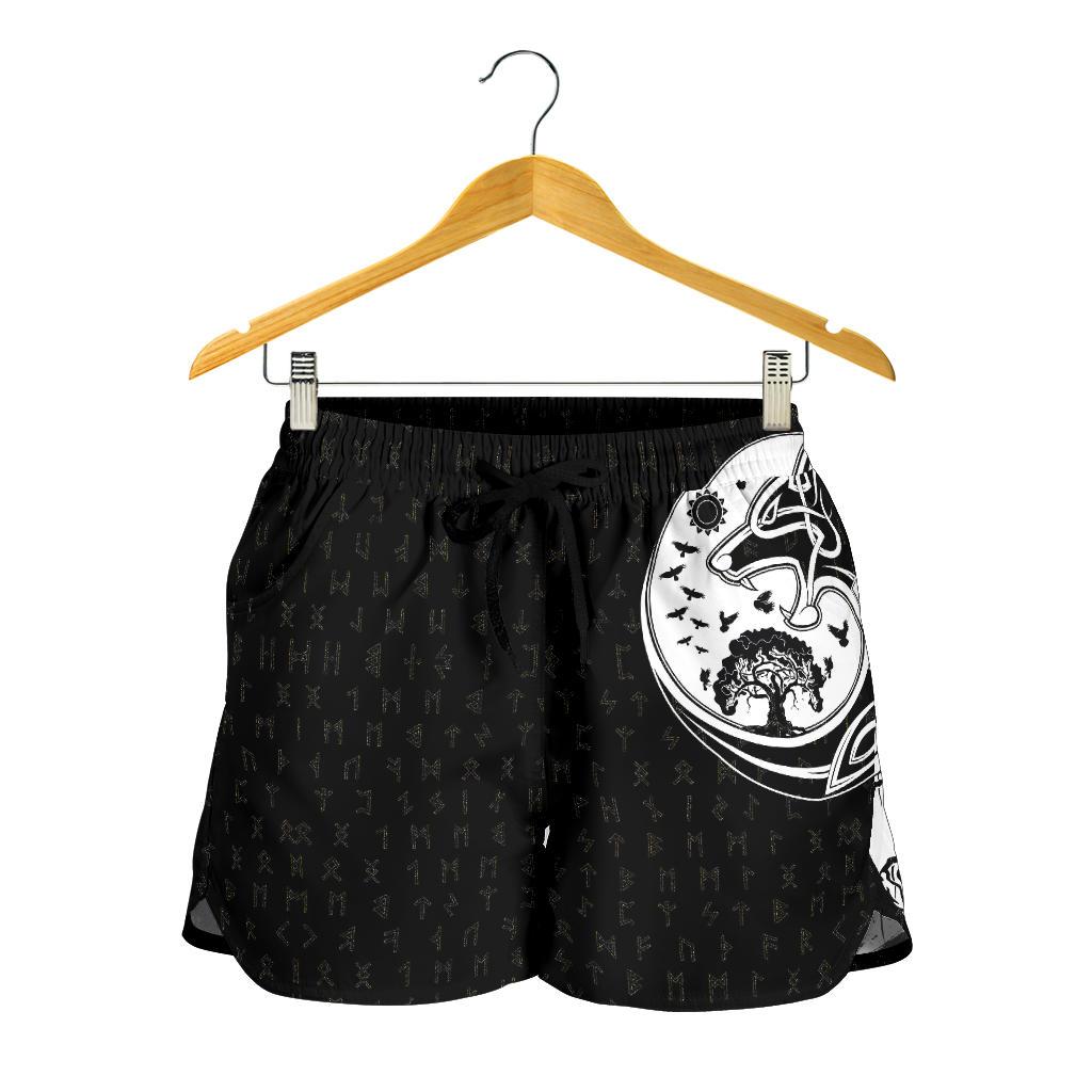 viking-womens-shorts-skoll-and-hati-rune-tattoo