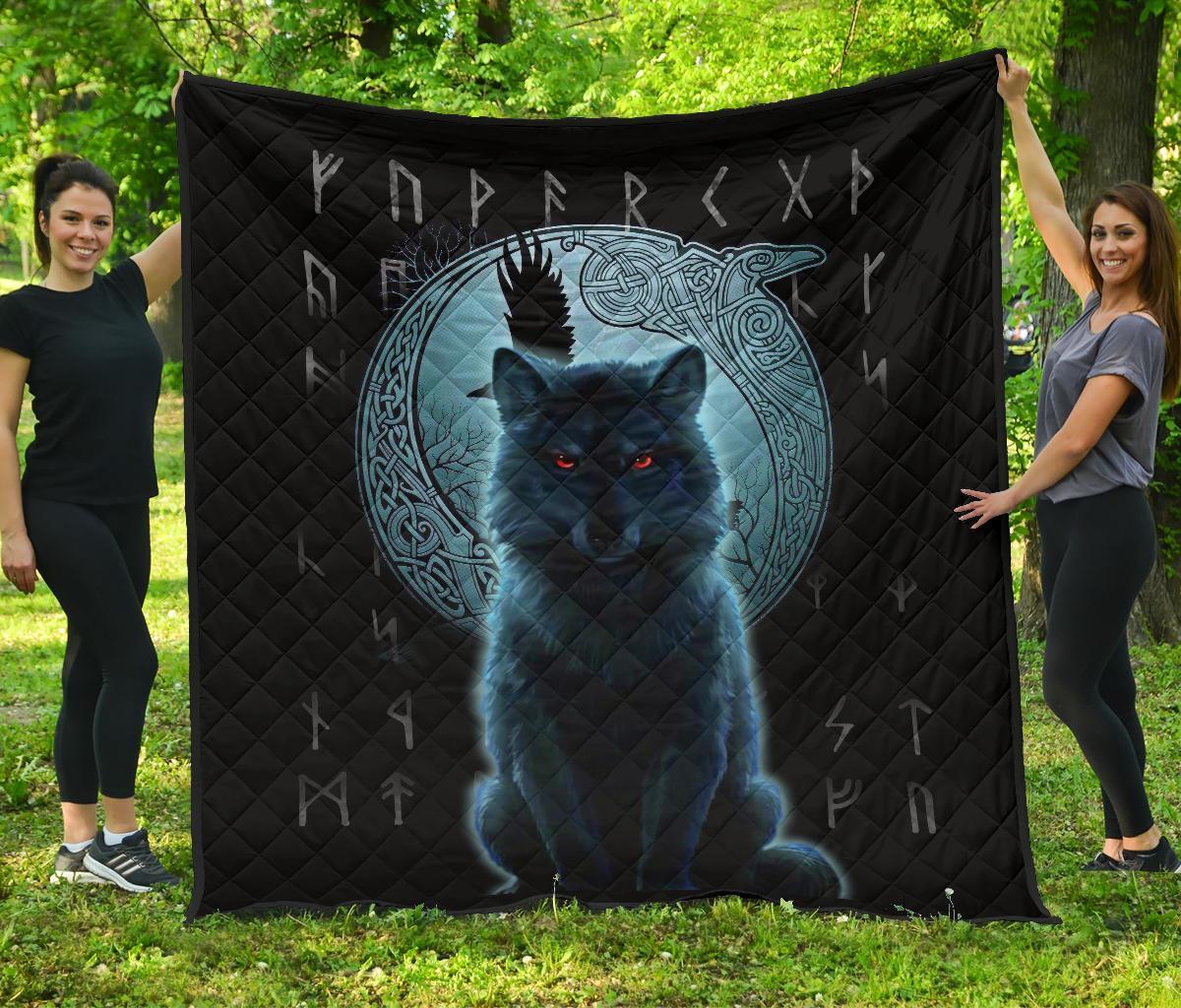 Viking Premium Quilt, Fenrir Viking Wolf and Moon RLT12 - Wonder Print Shop