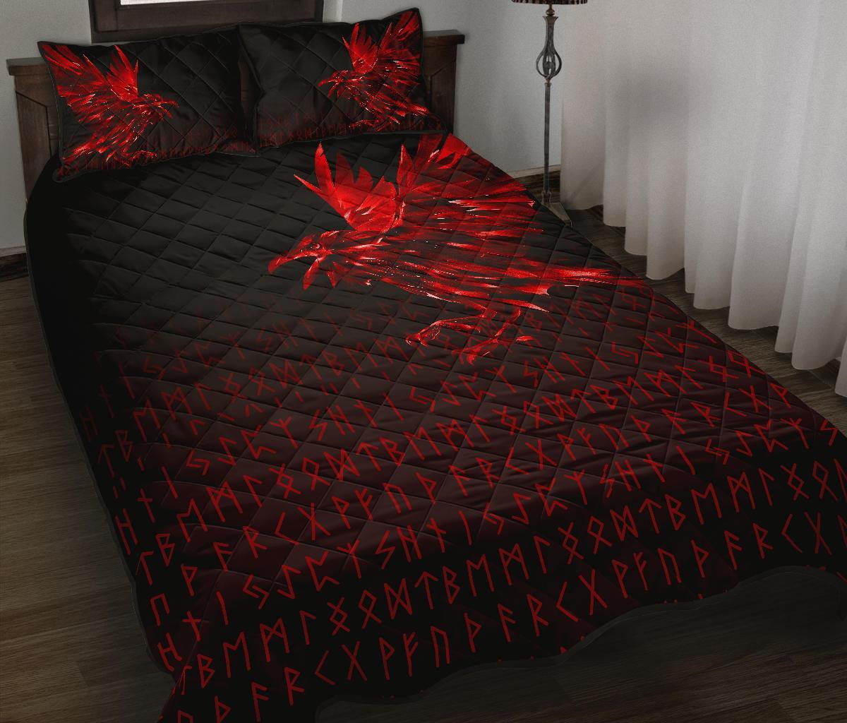 Viking Quilt Bed Set - The Raven Of Odin Rune, Red RLT12 - Wonder Print Shop