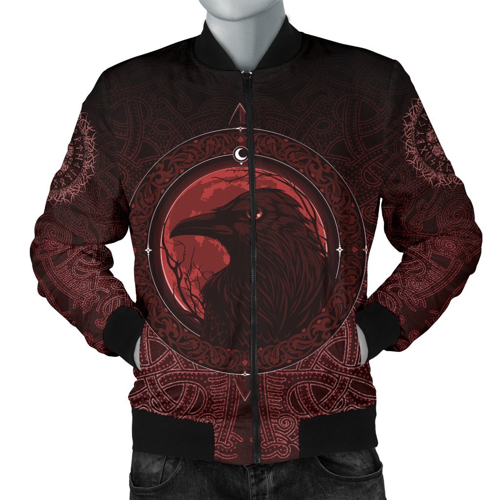 Viking Men's Bomber Jacket, Ethnic Odin Raven Red RLT12 - Wonder Print Shop