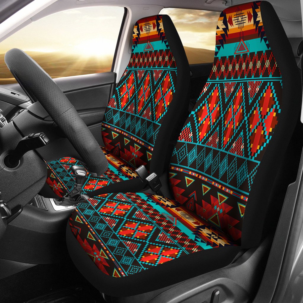 Dark Brown Red Pattern Native American Car Seat Covers LT10 - Wonder Print Shop