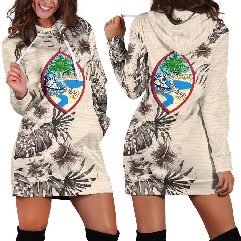 Guam Hoodie Dress - Guam Coat of Arms and Beige Hibiscus - Wonder Print Shop