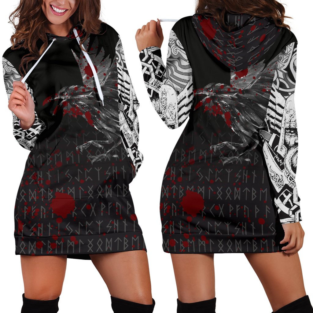 Viking Hoodie Dress The Raven Of Odin Rune Blood RLT12 - Wonder Print Shop