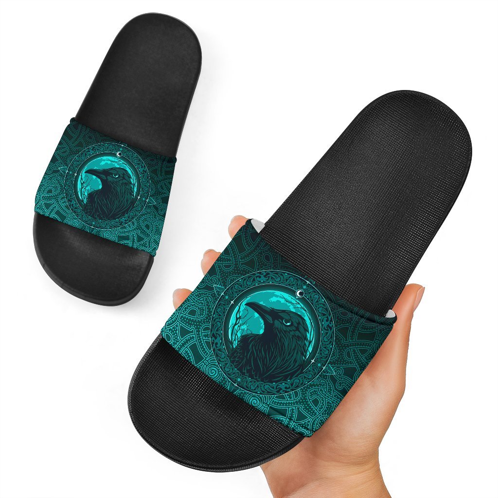 viking-slide-sandals-ethnic-odin-raven-cyan