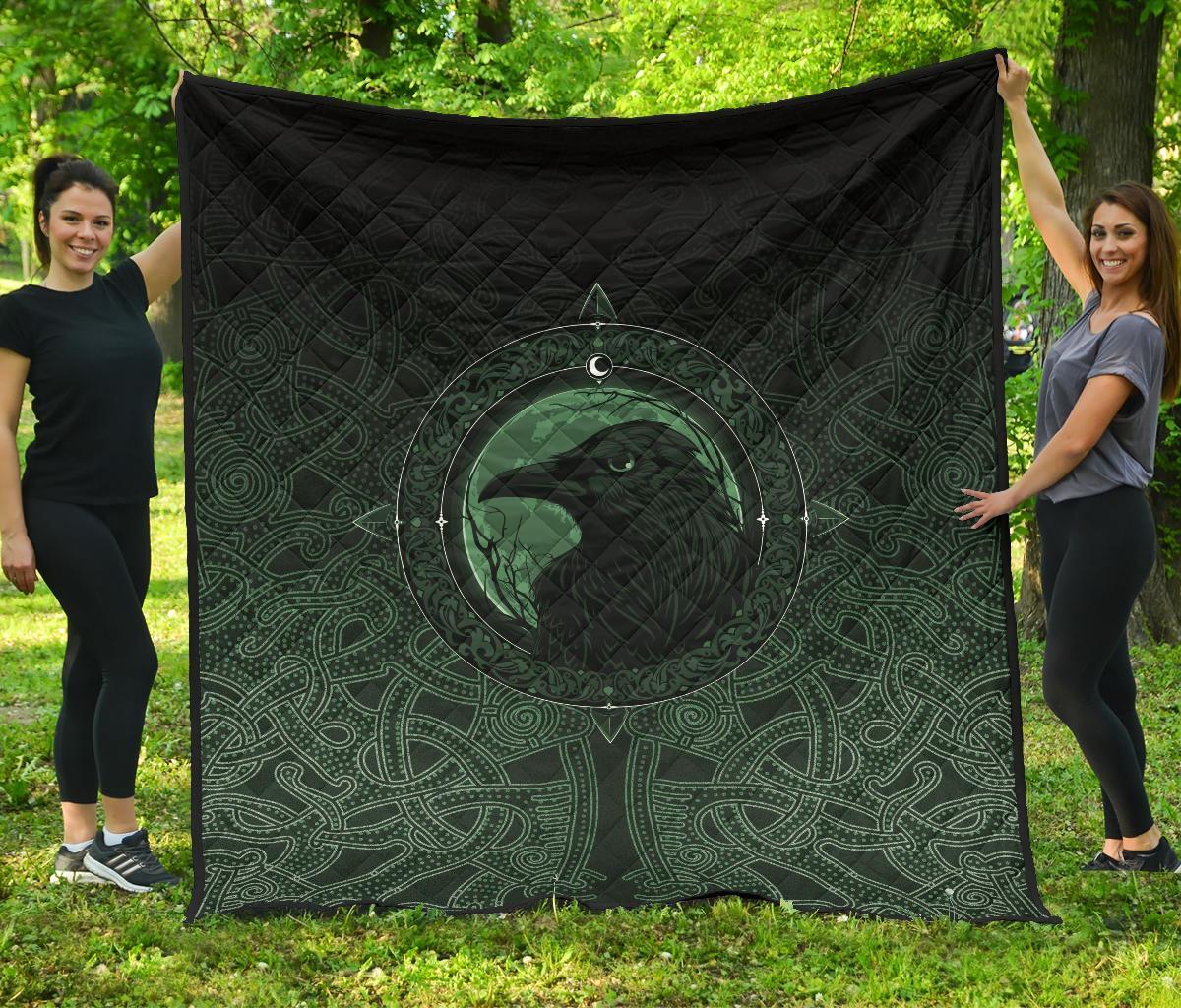 Viking Premium Quilt, Ethnic Odin Raven Green RLT12 - Wonder Print Shop