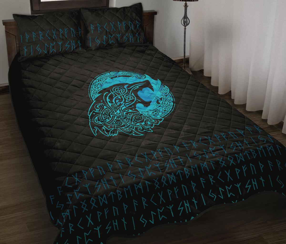 Viking Quilt Bed Set - Fenrir Wolf Cyan RLT12 - Wonder Print Shop