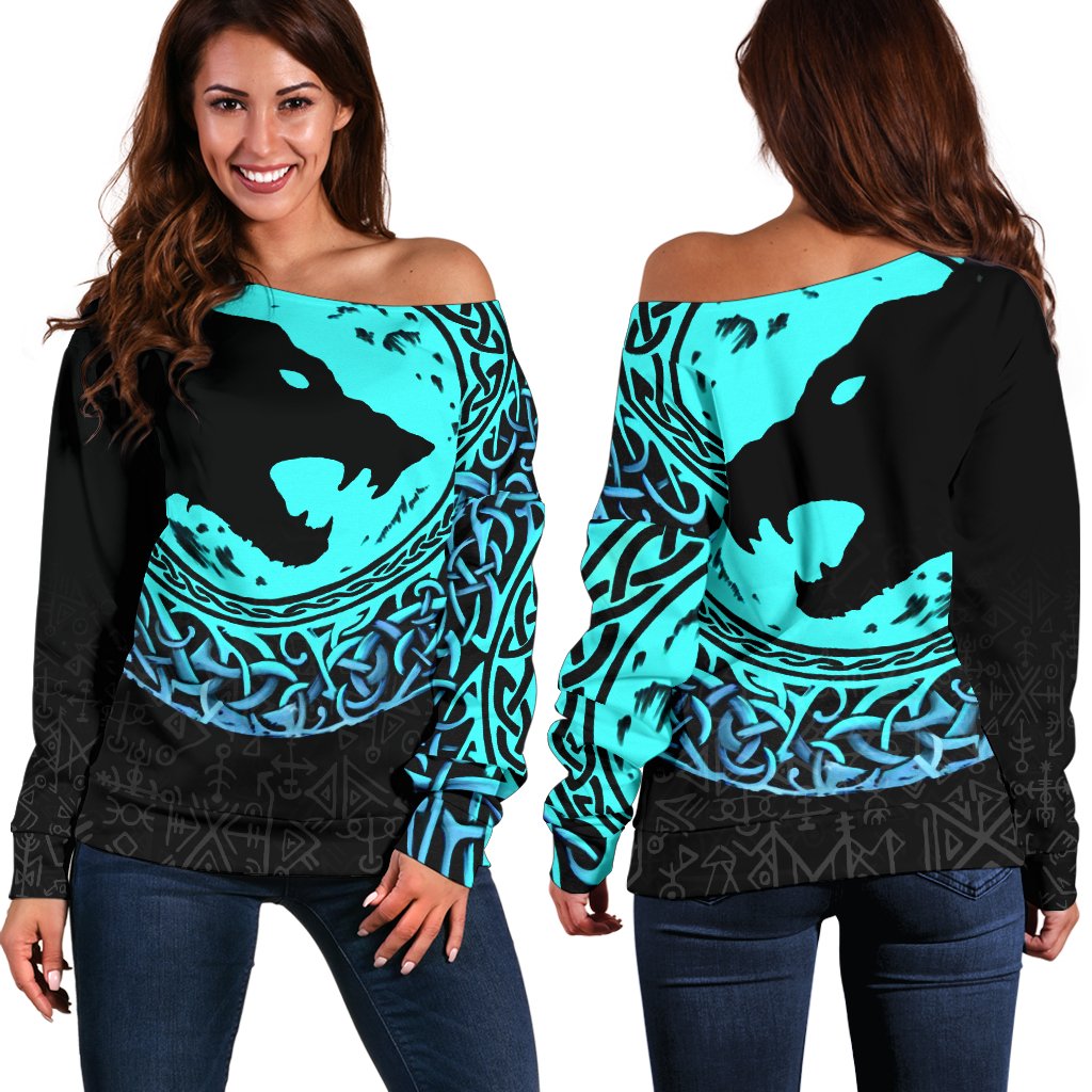 Viking Off Shoulder Sweater - Fenrir Norse Wolf RLT12 - Wonder Print Shop