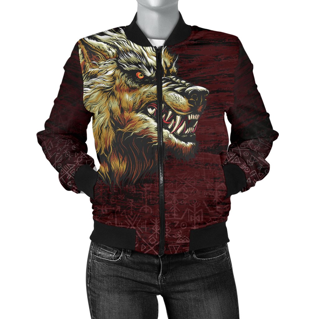 Viking Women's Bomber Jacket - Fenrir On The Blood Moon Background RLT12 - Wonder Print Shop