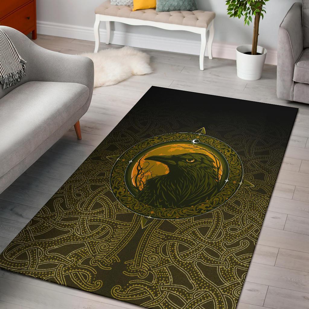 Viking Area Rug, Ethnic Odin Raven Gold RLT12 - Wonder Print Shop