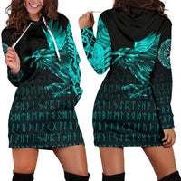 Viking Hoodie Dress The Raven Of Odin Rune Cyan RLT12 - Wonder Print Shop