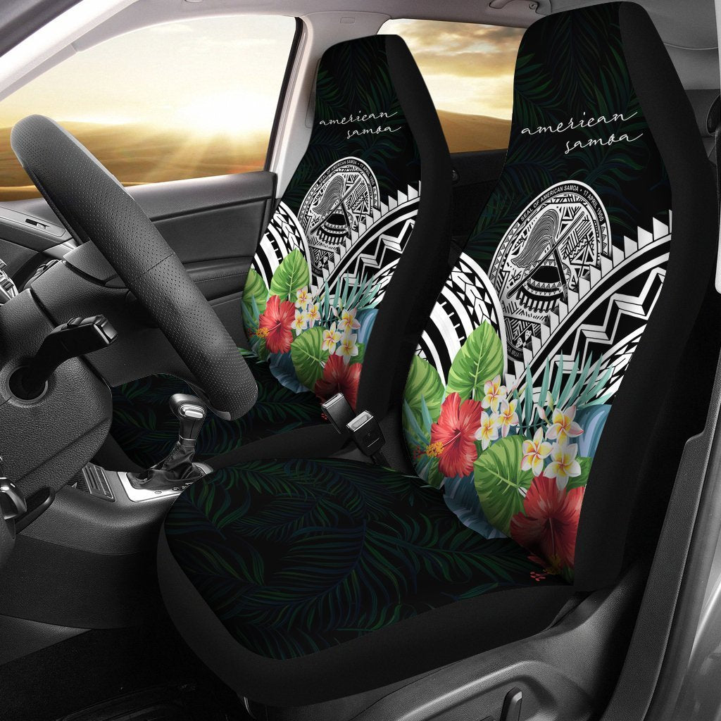 american-samoa-car-seat-covers-american-samoa-coat-of-arms-polynesian-tropical-flowers-white