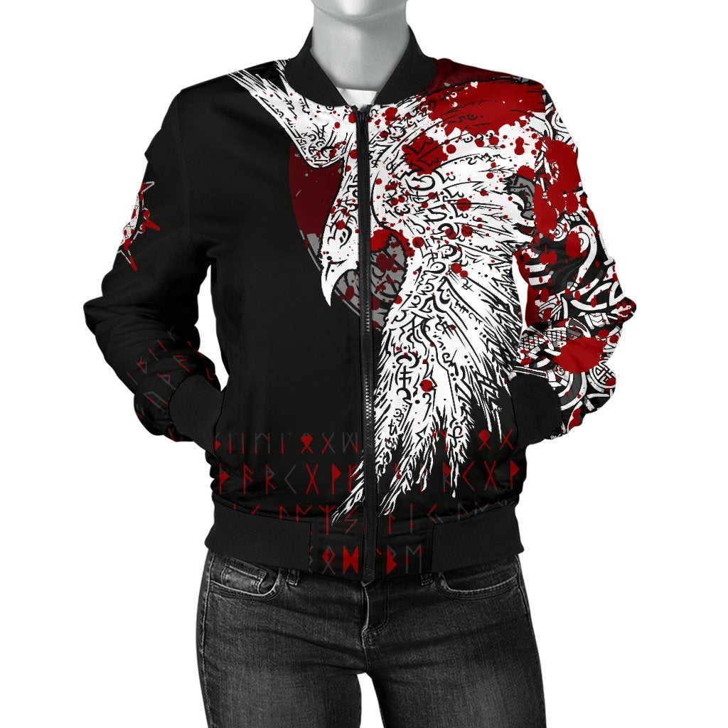 Viking Women's Bomber Jacket - Mystical Raven Tattoo Blood RLT12 - Wonder Print Shop