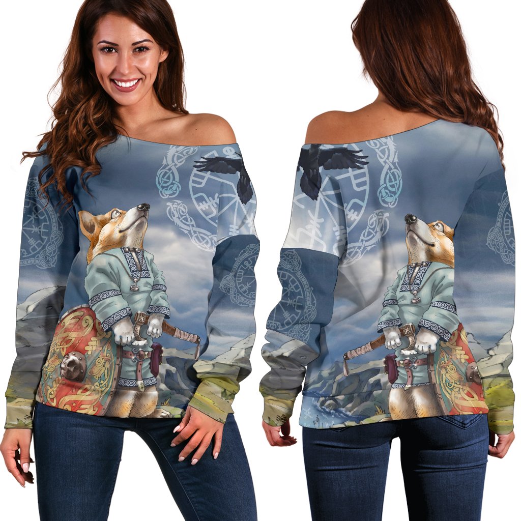 Viking Off Shoulder Sweater, Corgi RLT12 - Wonder Print Shop