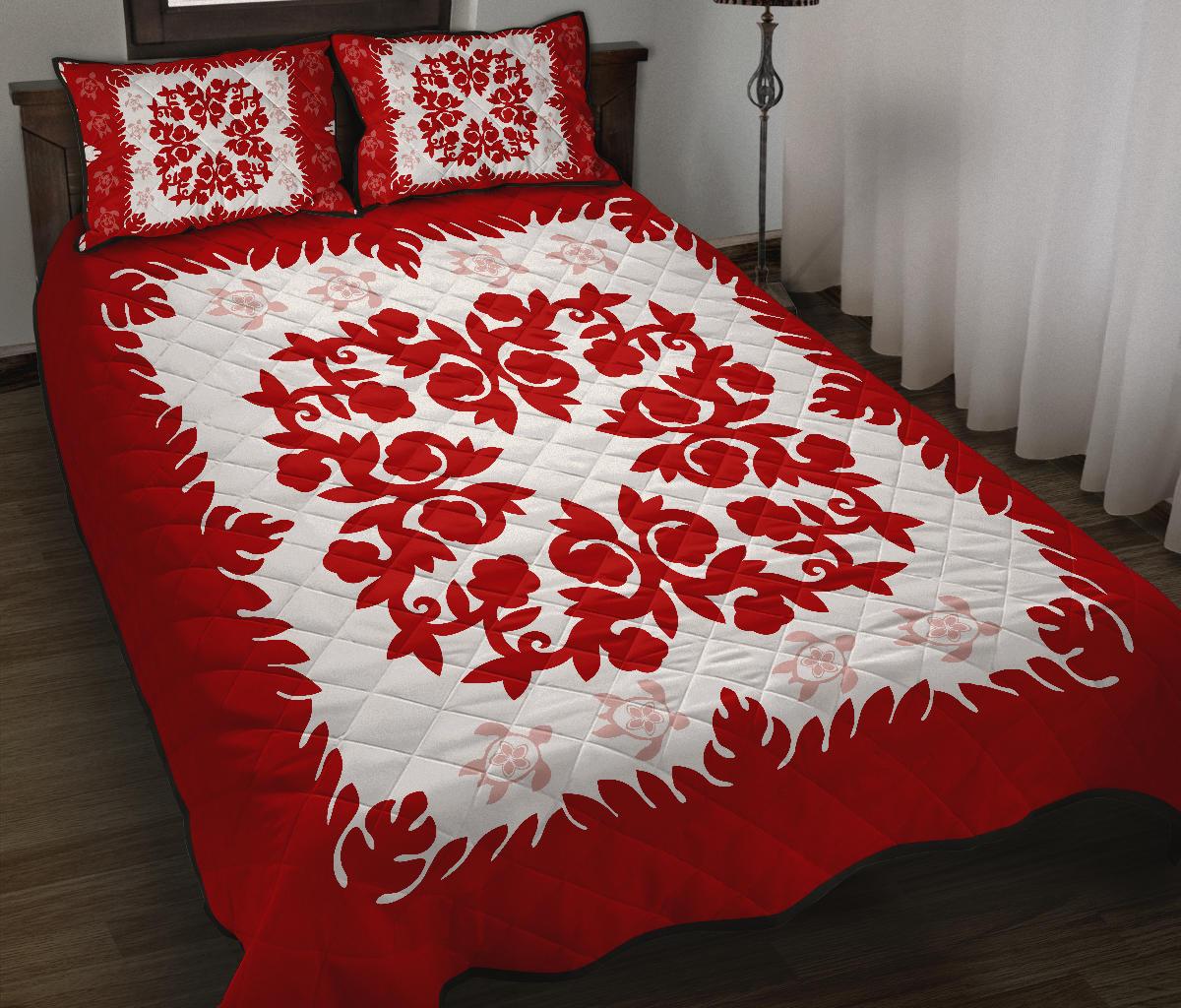 Hawaii Quilt Bed Set - Hawaiian Quilt Plumeria Medallion Red - Wonder Print Shop