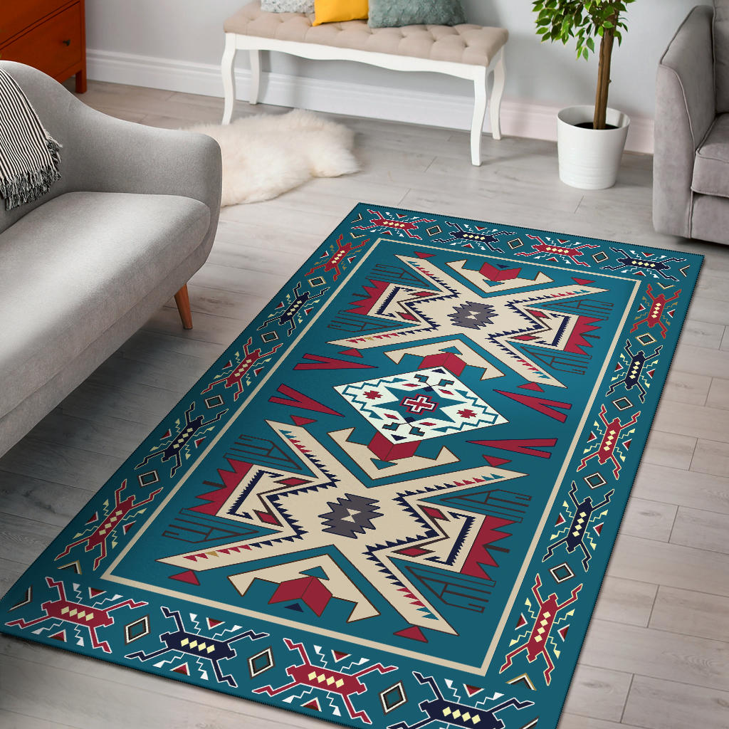 Blue Pink Pattern Native American Area Rug LT10 - Wonder Print Shop